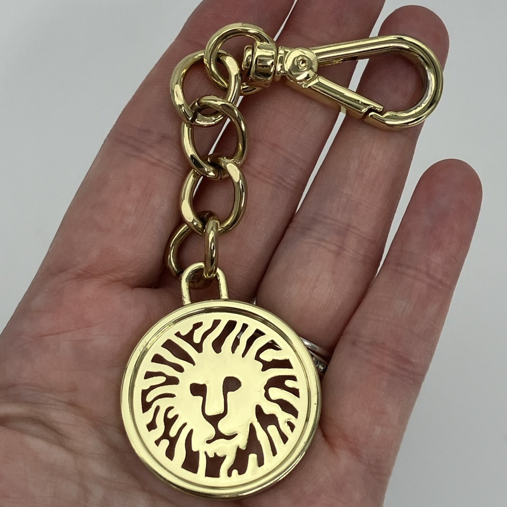 Anne Klein Gold Tone Lion Purse Charm Keychain Bag Metal Fob Designer Accent